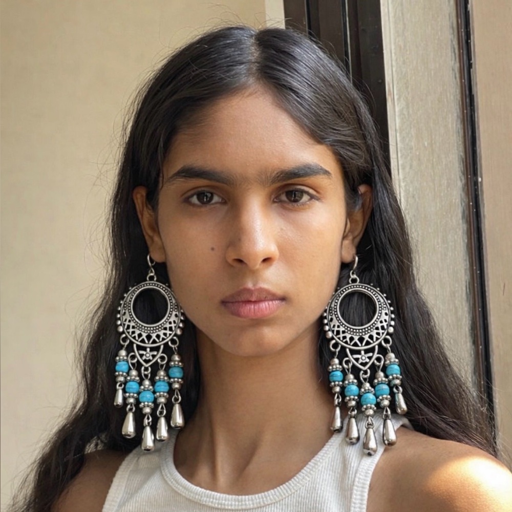 Native American Silver and Turquoise Dangle Earrings